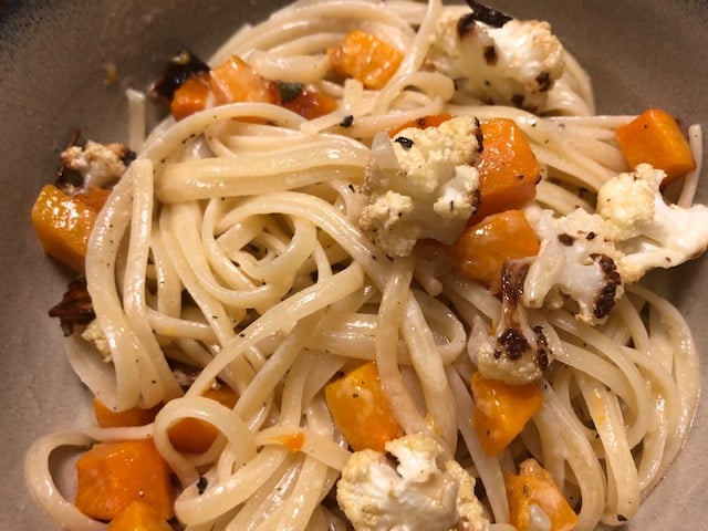 Linguine with Roasted Vegetables & Brandy Cream Sauce